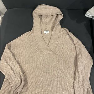 AERIE Knit Sweater Hoodie in Tan